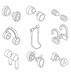 Wireless Earbuds Icons Set Outine