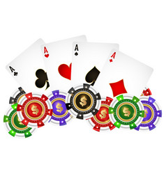 Casino Game Chips And Four Ace Cards Of Different