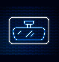 Glowing Neon Line Car Mirror Icon Isolated On