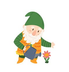 Cute Garden Gnome Growing Flower Seedling