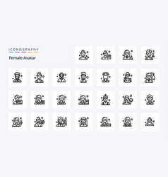 25 Female Avatar Line Icon Pack