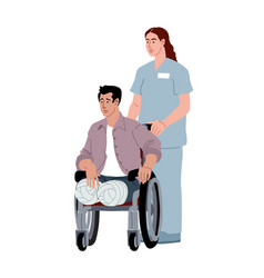 A Nurse Rolls Wheelchair Legless Patient