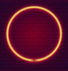 Neon Lamp In Shape Circle Brick Wall Lit