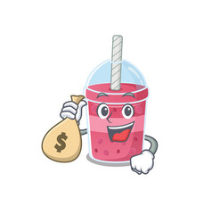 Rich Strawberry Bubble Tea Cartoon Design Holds