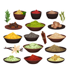 Set Of Herbs Spices In Ceramic Bowls Assorted