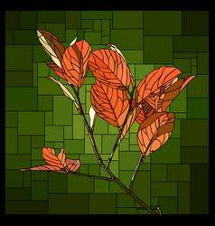 Stained Glass Window With Branch With Autumn