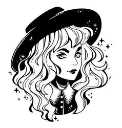 Portrait Of Cute Gothic Girl With Hat And Curly