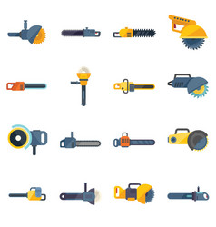 Electric Saw Icons Set Flat Chainsaw