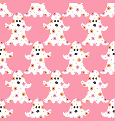 Pink Floral Halloween Ghost Seamless Pattern