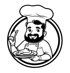 Chef Holding A Plate Of Food In Cartoon Style