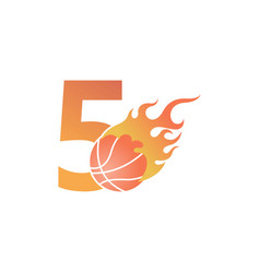 Number 5 With Basketball Ball On Fire