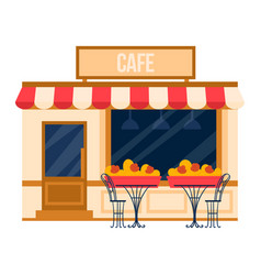 Cafe Exterior With Red Awning Two Chairs And