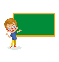 Cute Boy At School Classroom Blackboard