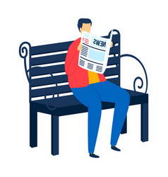 Man Sitting On Park Bench Reading Newspaper