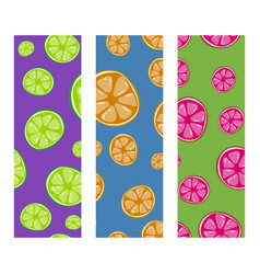 Three Citrus Fruit Colored Seamless Pattern Set