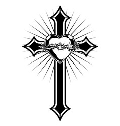 Christian Cross With Heart And Crown Of Thorns