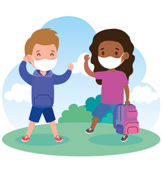 Cute Kids Wearing Medical Mask To Prevent