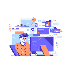 Web developer working on laptop Royalty Free Vector Image