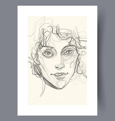 Portrait Woman Pencil Face Wall Art Print