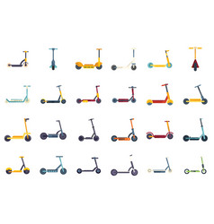 Electric Scooter Icons Set Flat City Bike