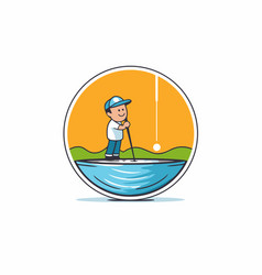 Fisherman On A Boat In Cartoon Style