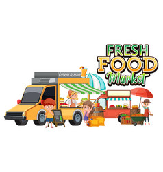 Fresh Food Flea Market In Cartoon Style