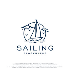 Simple Sailboat Boat Ship On Ocean Logo Design