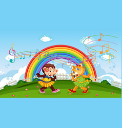 Monkey And Cat Performance Singing Wuth Rainbow