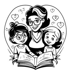 Mother Reading A Book With Her Children Black