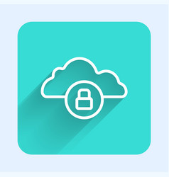 White Line Cloud Computing Lock Icon Isolated