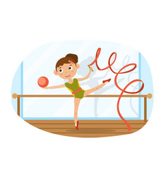 Agile Young Girl Doing Rhythmic Gymnastics