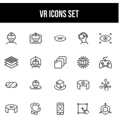 Black Line Art Vr Icon Set On White Background