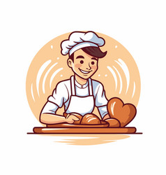 Baker In Hat And Apron Cooking Bread