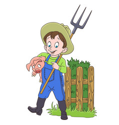 Cartoon Farmer With Pig