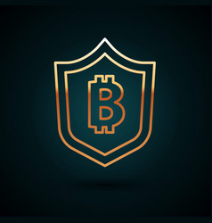 Gold Line Shield With Bitcoin Icon Isolated