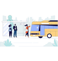 Passengers At Bus Stop Flat Banner Template