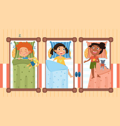 Three Young Children In A Row Beds