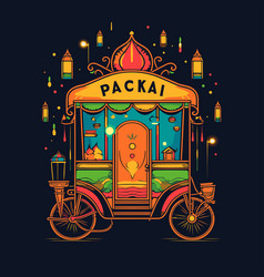 A Colorful Indian Street Food Cart On Dark