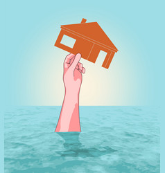 Hand Of Drowning Person With House Icon Concept