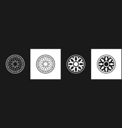 Set Alloy Wheel For Car Icon Isolated On Black