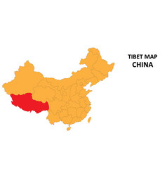 Tibet Province Map Highlighted On China Map