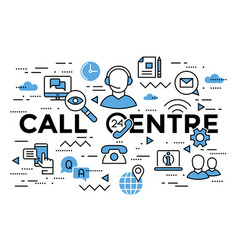 Customer Service Call Centre Line Flat Art