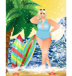 Plus Size Blonde Woman On The Summer Beach