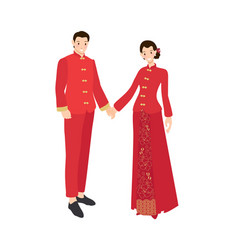 Chinese Wedding Couple In Traditional Red Dress