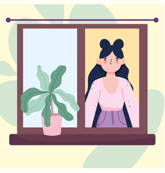 Woman With Plant On Window