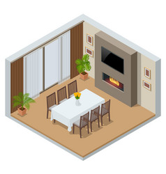 Isometric Elegant Dining Room With Window Tv