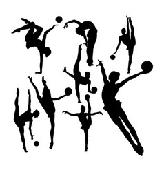 Silhouettes Of Gymnastics Rhythmic With Ball