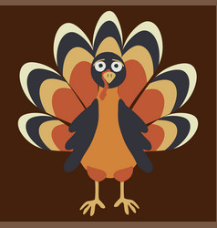 Cartoon Style Turkey On Dark Background Flat