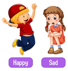 Opposite adjectives words with happy and sad Vector Image