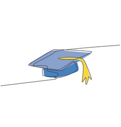 Single One Line Drawing Of Graduation Hat